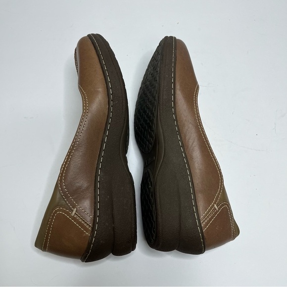 LL Bean Brown Leather Split Toe Wedge Loafer Women's Size 8 - Picture 8 of 14